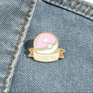 Pink gold pokemon collector relationship pin brooch charm purse bag decor satche